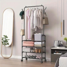 1pc Entrance Coat Rack Movable Foyer Shoe Rack With Caster Standing Coat Rack With 4 Layers Of Storage Shelves Living Room Bathroom Hallway Shoe Rack