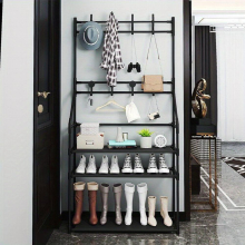 1pc Upgraded Entrance Coat Rack Foyer Boots Shoe Rack Standing Coat Rack With 3 4 Layers Of Storage Shelves And 8 Double Hooks Living Room Bathroom Ha