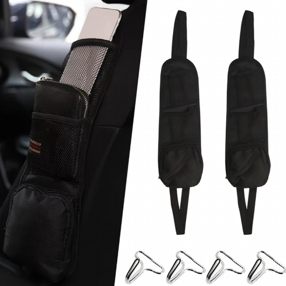 2Pcs Car Seat Side Storage Bag Seat Side Hanging Bag Foldable Multifunctional Mesh Bag Car Seat Hanging Organizer Oxford Cloth Mesh Cloth Storage Bag Black 885681086754