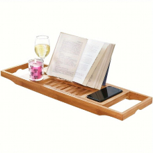 1pc Bamboo Bathtub Trays Bath Table Expandable Caddy Tray With Extending Sides Cellphone Book Tray And Wineglass Holder