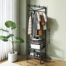 1pc Corner Coat Rack Foyer Shoe Rack Standing Coat Rack With 3 Layers Storage Shelves And 4 Double Hooks Living Room Bathroom Hallway Shoe Rack Organi