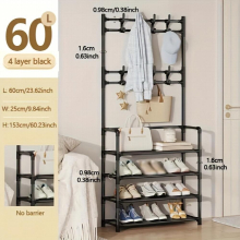 1pc Coat Rack With Shoe Storage Shelf Vertical Hanging Clothes Stand For Hats Coats Balcony Clothes Drying Rack Household Space Saving Storage Organiz