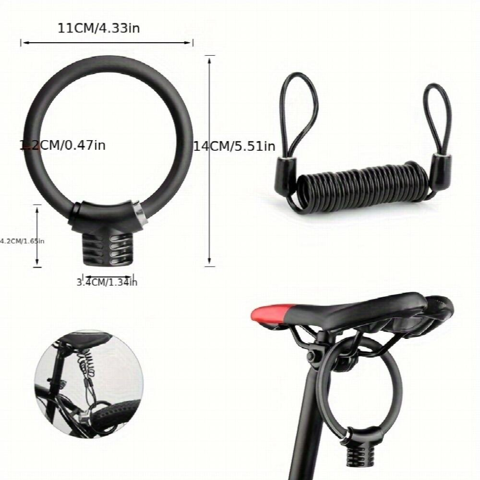 2pcs set Bicycle Lock And Spring Rope Bicycle Anti theft Lock Portable Ring Lock Thickened Cable Lock Spring Rope Portable Mini Safety Lock For Riding-image-OPC-PD8T5QB-NEW