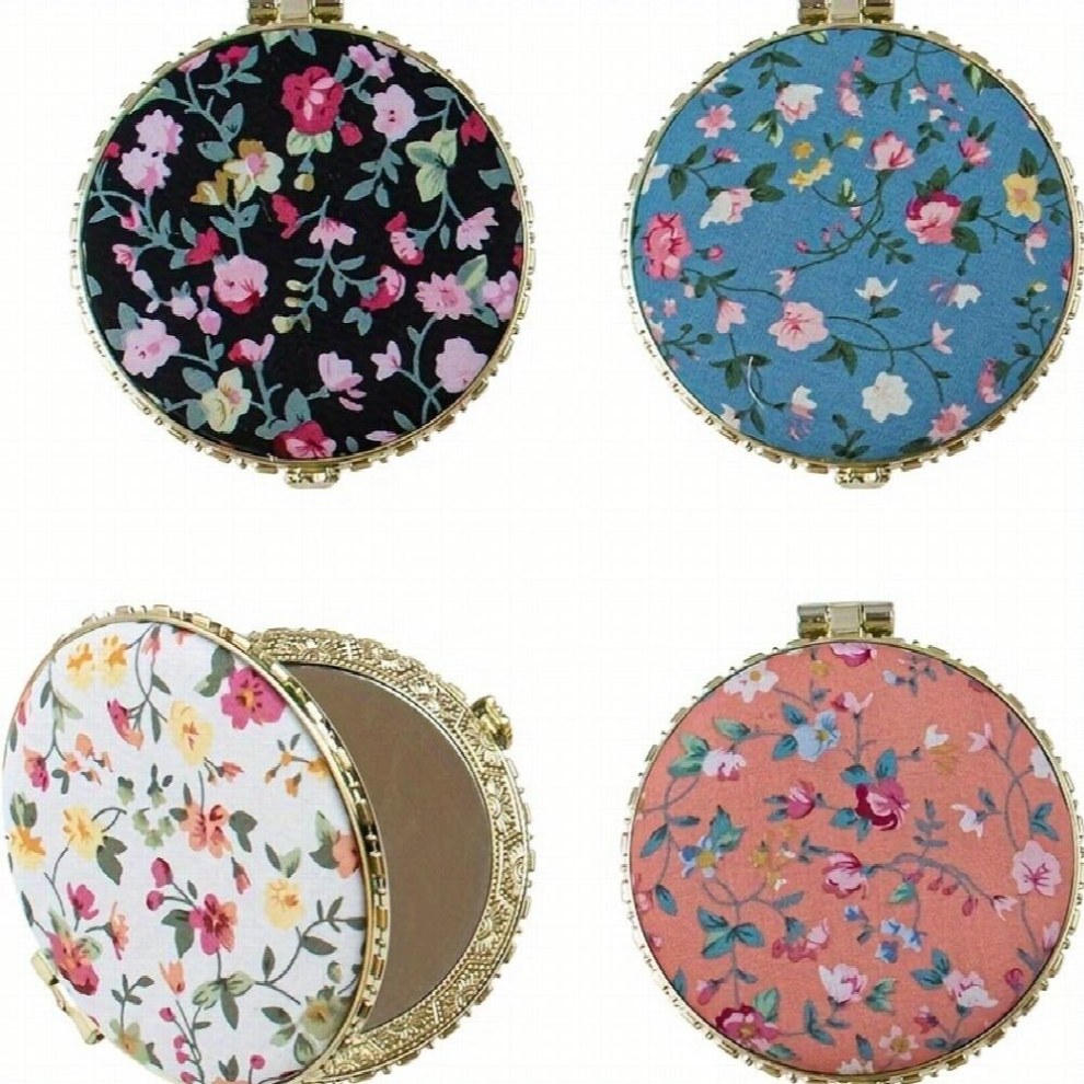 1pc Retro Floral Makeup Mirror Makeup Compact Mirror Small Pocket Purse Mirrors Beauty Handheld Folding Portable Travel Mirror For Women Girls Lady Ou