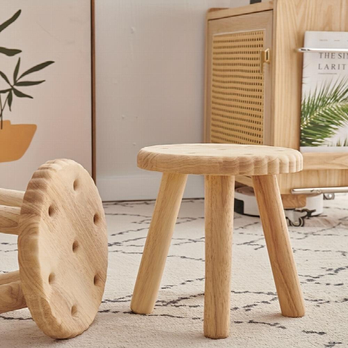 1pc Solid Wood Shoe Changing Stool Biscuit Shape Small Stool Outdoor Removable Small Stool Porch Stool 2