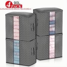 4pcs set Zippered Clothes Storage Box With Window & Handles Large Capacity Basket For Clothes Blankets Quilts Toys Household Wardrobe Organizer Space