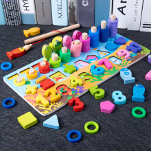 (762 4in1) Kids Montessori Educational Wooden Math Toys Children Busy Board Count Shape Colors Match Fishing Puzzle Learning Toys Gifts