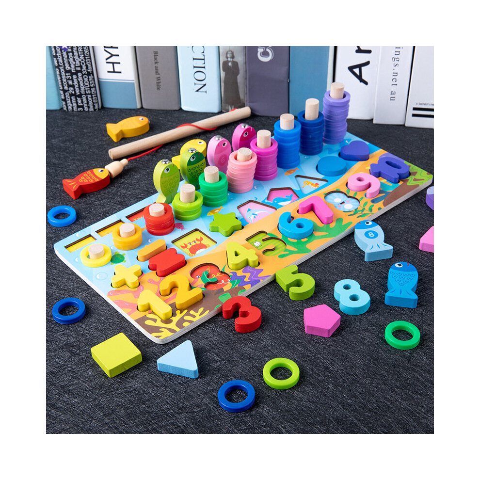 (762 4in1) Kids Montessori Educational Wooden Math Toys Children Busy Board Count Shape Colors Match Fishing Puzzle Learning Toys Gifts-image-OPC-PD8T6HM-NEW
