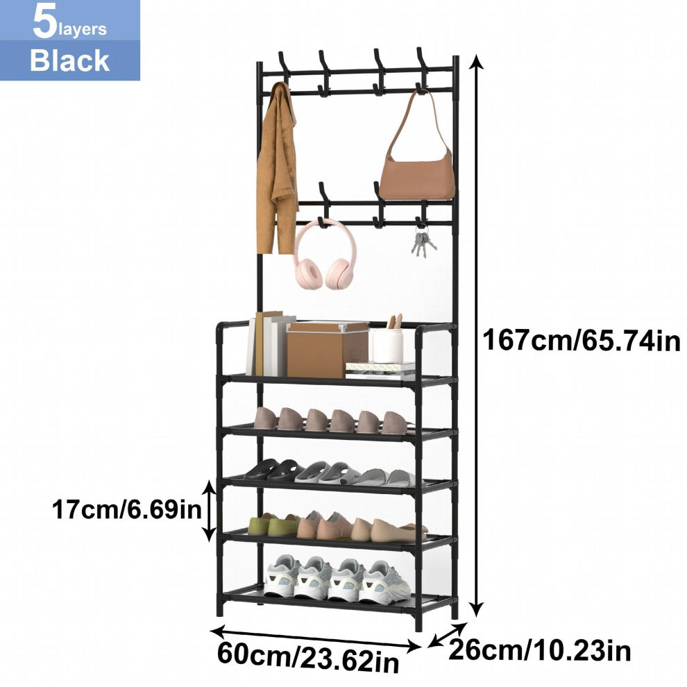 1pc Coat Rack With Shoe Storage Shelf standing Vertical Hanging Clothes Stand With Hooks For Hats Coats Balcony Clothes Drying Rack Household Space Sa-image-OPC-PD8T6M2-NEW
