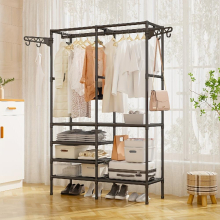 1pc Double Row Large capacity Coat Rack Standing Storage Rack Household Bedroom Clothes And Shoes Rack