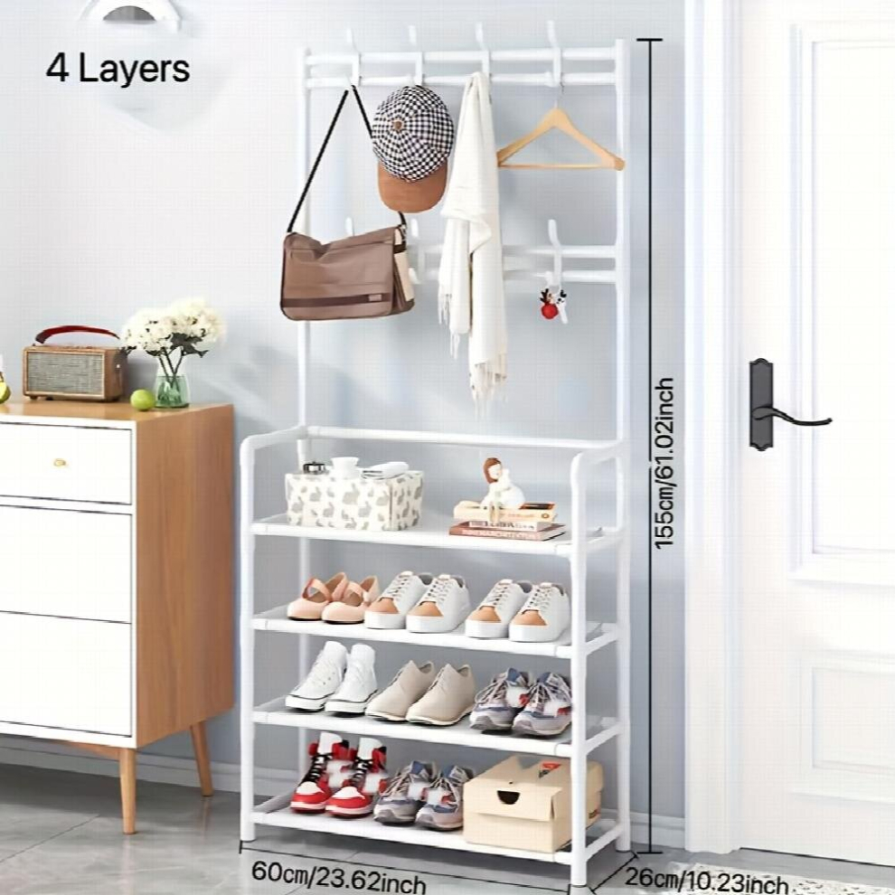 1pc Entrance Coat Rack Foyer Shoe Rack Standing Coat Rack With 4 5 Layers Of Storage Shelves And 8 Double Hooks Living Room Bathroom Hallway Shoe Rack-image-OPC-PD8T5BV-NEW