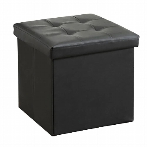 1pc Foldable PU Sofa Interior Stool With Storage Box purpose Shoe Ottoman Stool Leather Square Poly Blend Stool
