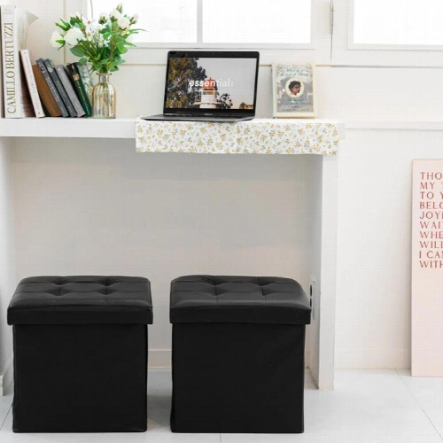 1pc Foldable PU Sofa Interior Stool With Storage Box purpose Shoe Ottoman Stool Leather Square Poly Blend Stool 1