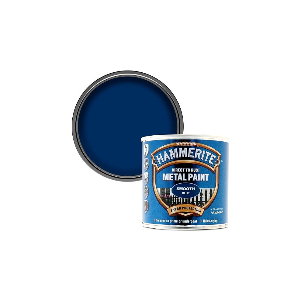 Hammerite Direct to Rust Metal Paint - Smooth Blue Finish 250ML