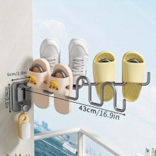1pc Punching Shoe Rack Drying Rack Wall mounted Outdoor Balcony Drying Rack Hook Foldable Slippers Rack Sandals Shoes Clothes Storage Rack Suitable Fo