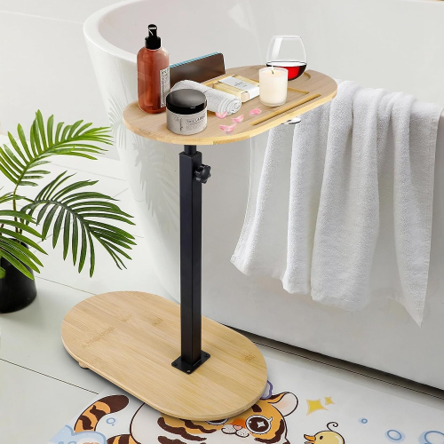Bamboo Bathtub Tray Table with Adjustable Height, Freestanding Bath