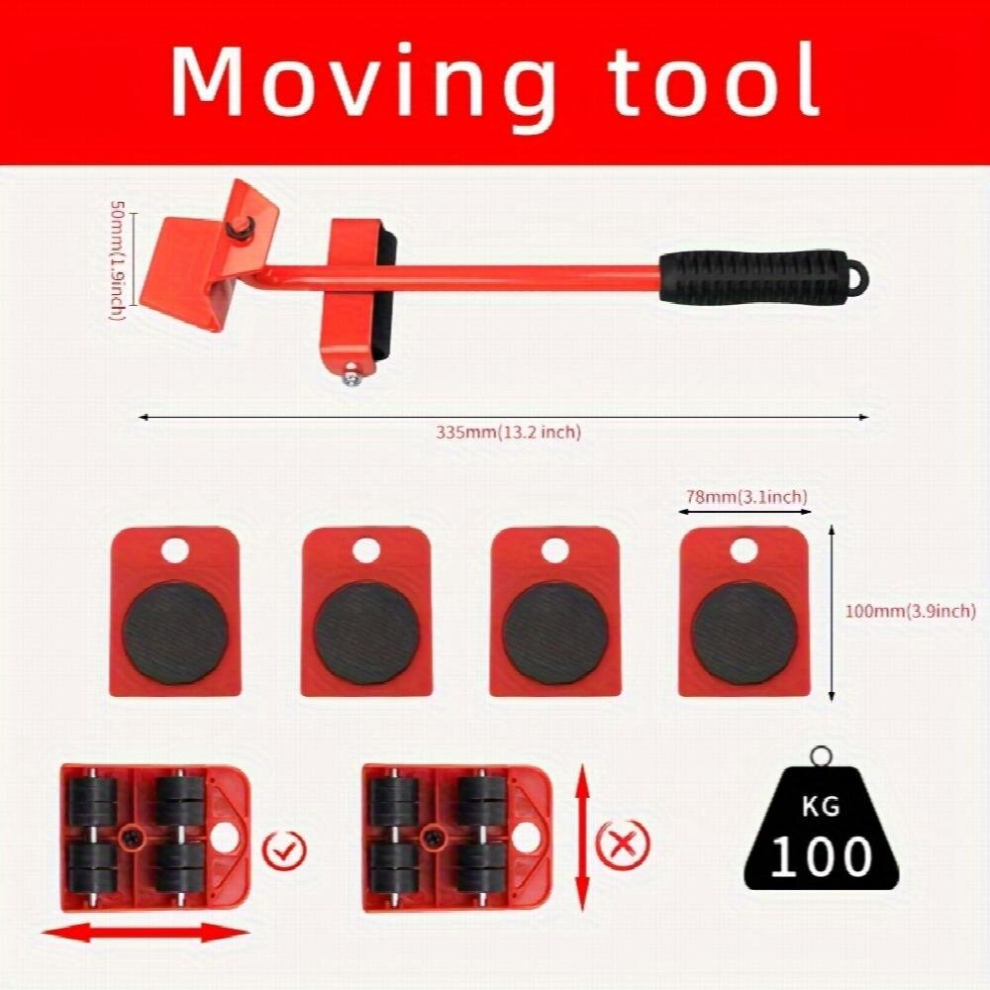 5Pcs Portable Household Furniture Moving Lifter Make Moving Heavy Objects Easier With This 5 In 1 Portable Furniture Lifter And Mover Set 885681185303