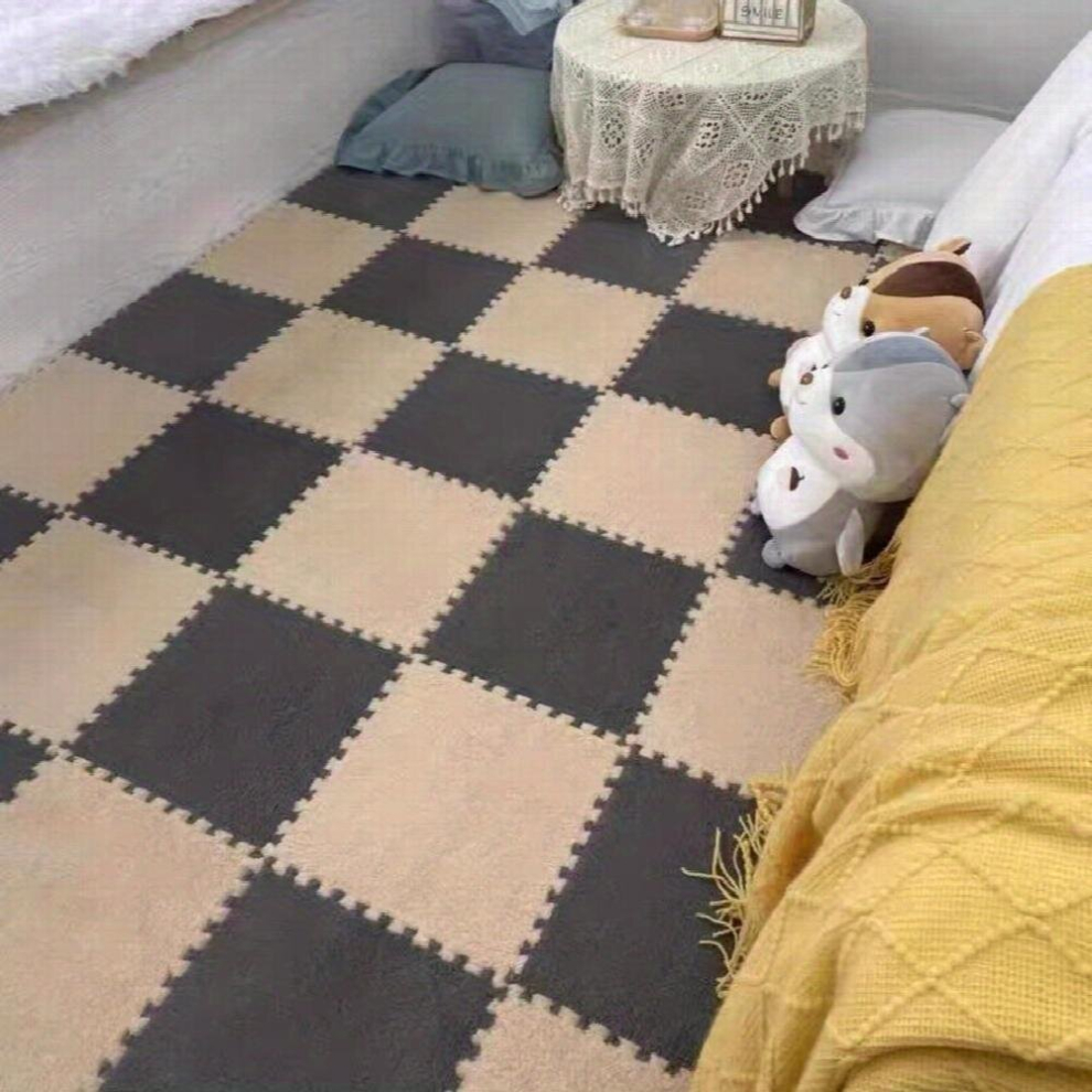 12pcs Set Plush Puzzle Foam Floor Mat Thick Interlocking Fluffy Tiles With Border Square Rug Split Joint Soft Climbing Carpet Mats Shaggy Area Rug For