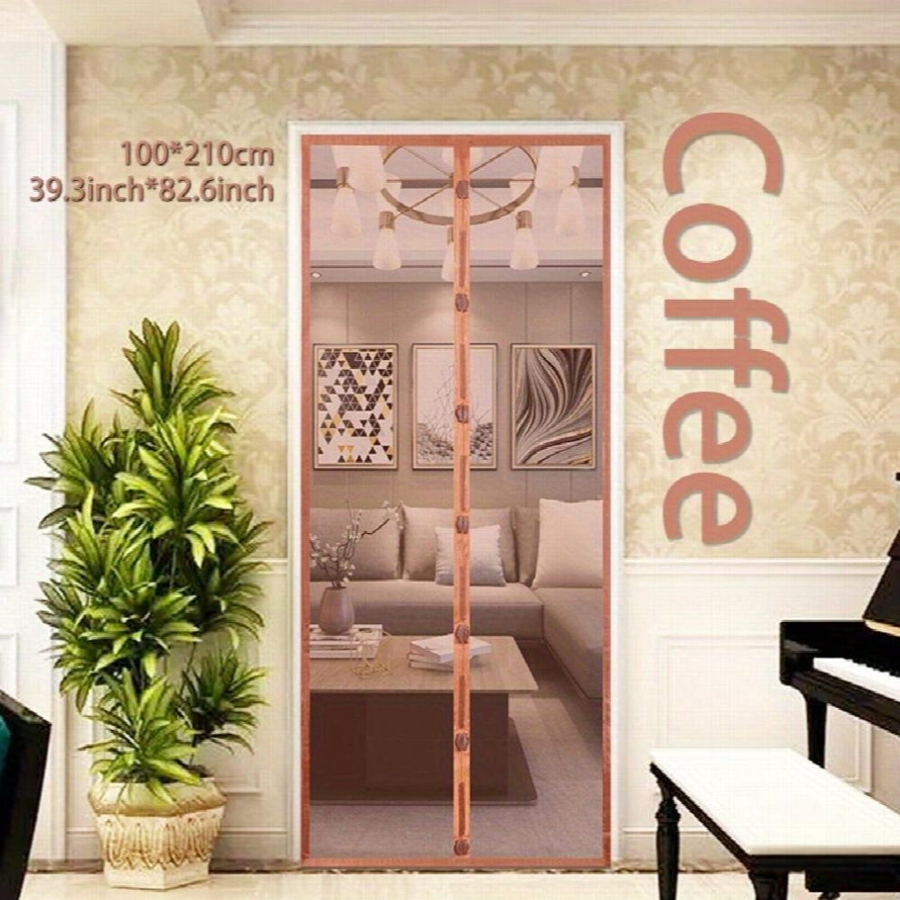 1 Set Coffee Brown Magnetic Screen Door Keep Bugs Out Let Breeze In Curtain Works With Pet Sliding Single Door 96 205 885681186973