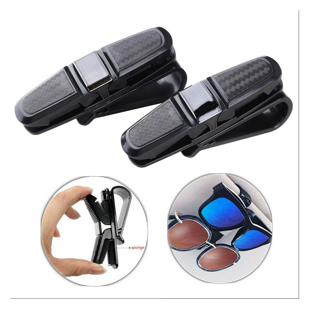 2Pcs Universal Car Sun Visor Glasses Clip Carbon Fibre Sunglasses Cards Holder Black 8381923442460