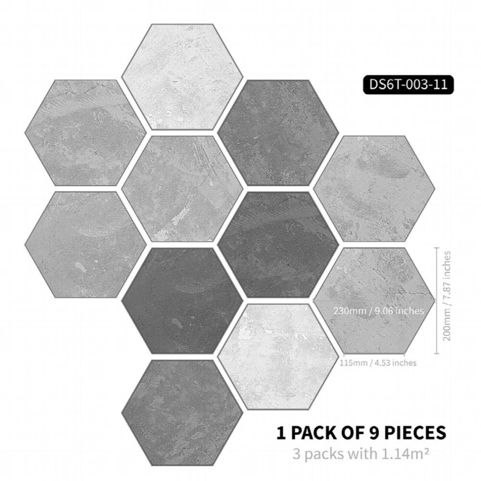 11Pcs Cement Gray Art Self Adhesive Hexagonal Floor Stickers Waterproof Non Slip Home Decor Hexagon Random Splicing Waterproof Non Slip Tile Stickers 885681187932