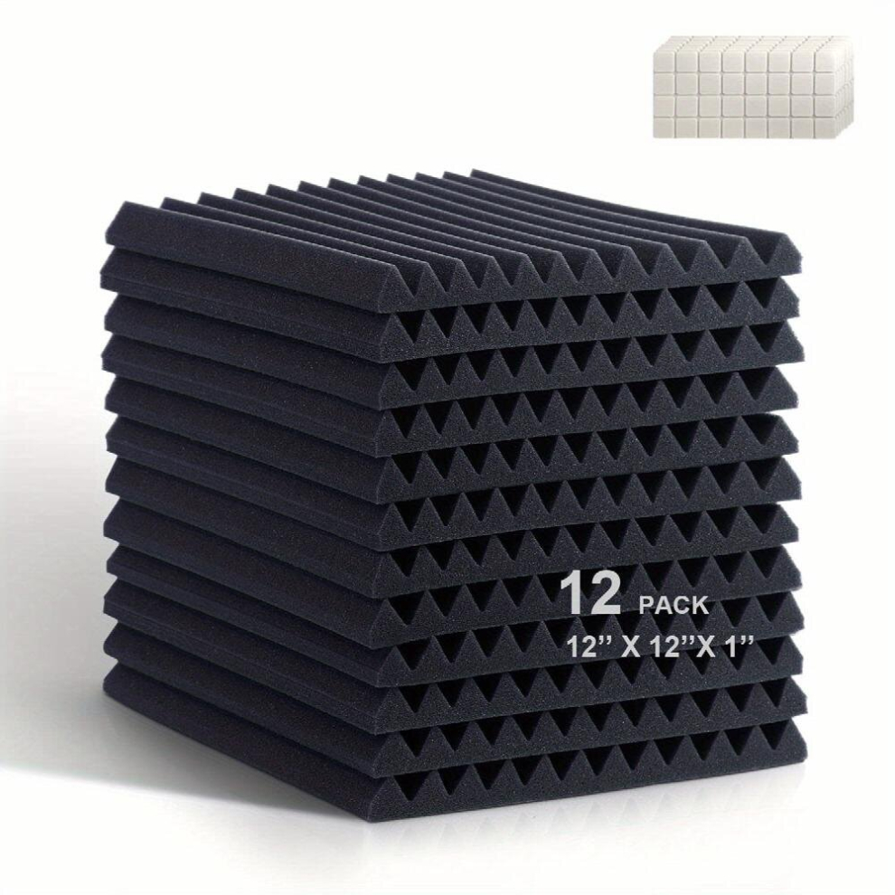 12Pcs Wedge Acoustic Panels 12 12 1 Inch Acoustic Panels High Density Fire Retardant Soundproofing Foam Panels For Wall Sound Absorption 885681192844