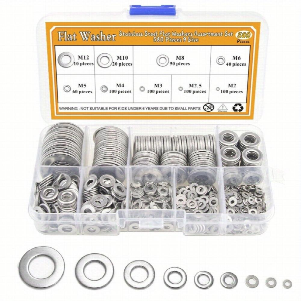 580Pcs 304 Stainless Steel Flat Washers Set 9 Sizes For You To Use 885681193643