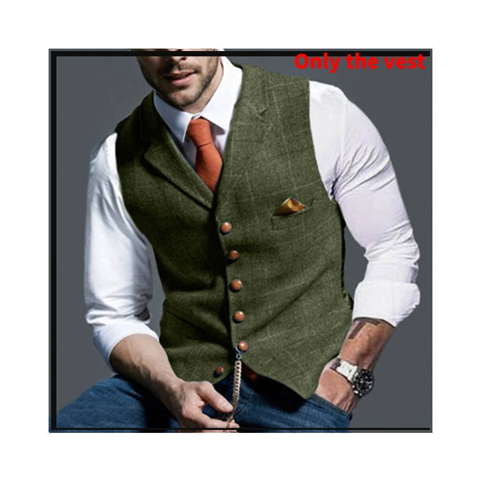(StyleD, S) Vest Uk Mens Herringbone Waistcoat Vintage Formal Notch Lapel Retro Vest