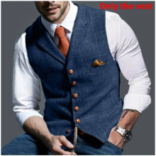 (StyleC, L) Vest Uk Mens Herringbone Waistcoat Vintage Formal Notch Lapel Retro Vest