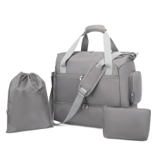 (Grey) Waterproof Multi-Pocket Travel Duffel Bag Set With Dedicated Shoe Compartment