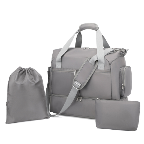 (Grey) Waterproof Multi-Pocket Travel Duffel Bag Set With Dedicated Shoe Compartment