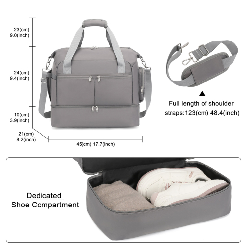 (Grey) Waterproof Multi-Pocket Travel Duffel Bag Set With Dedicated Shoe Compartment 1