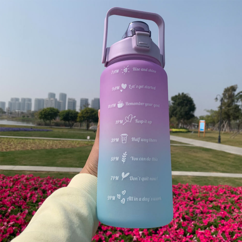 (0.3l-2l, 2liter purple) Water Bottle Motivational Drinking Bottle Sports Water Bottle With Time Marker Portable Reusable Plastic Cups Outdoor Travel-image-OPC-PD8TTM5-NEW