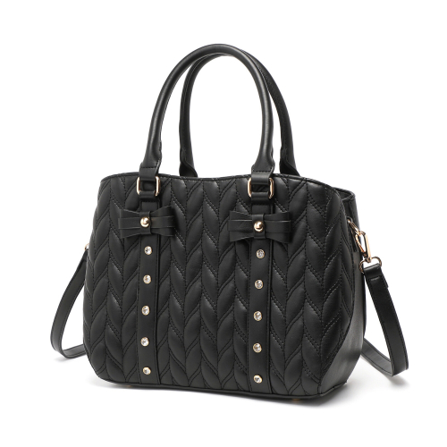 Miss Lulu (Black) Miss Lulu Chic Quilted PU Leather Bow Accents Tote Handbag