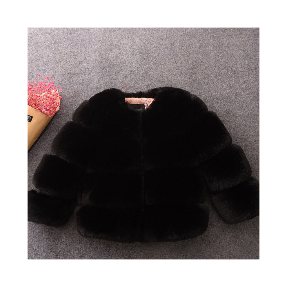 (black, 130) Winter Warm Kids Jackets Faux Fur Baby Girl Coats Thick Teenage Children Overcoats Toddler Outerwear Windproof Snow Clothes