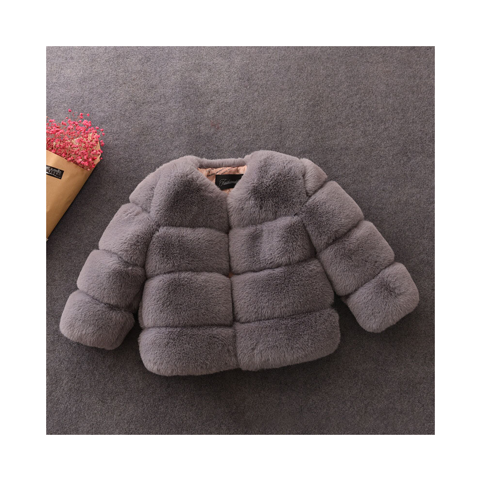(GRAY, 140) Winter Warm Kids Jackets Faux Fur Baby Girl Coats Thick Teenage Children Overcoats Toddler Outerwear Windproof Snow Clothes