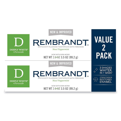 Rembrandt Deeply White + Peroxide Toothpaste, Peppermint, 3.5 oz / 99.2 g (2-Pack)