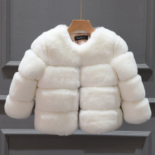 (WHITE, 160) Winter Warm Kids Jackets Faux Fur Baby Girl Coats Thick Teenage Children Overcoats Toddler Outerwear Windproof Snow Clothes