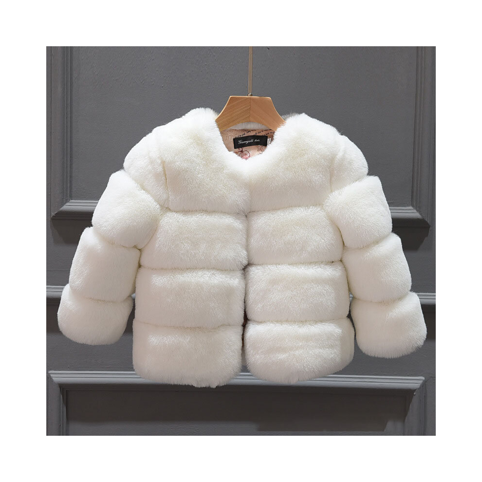 (WHITE, 120) Winter Warm Kids Jackets Faux Fur Baby Girl Coats Thick Teenage Children Overcoats Toddler Outerwear Windproof Snow Clothes