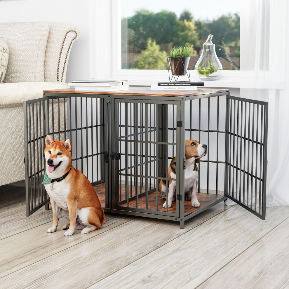 Durable Wooden Dogs Crate with Divider for 2 Small Dogs or 1 Large Dog