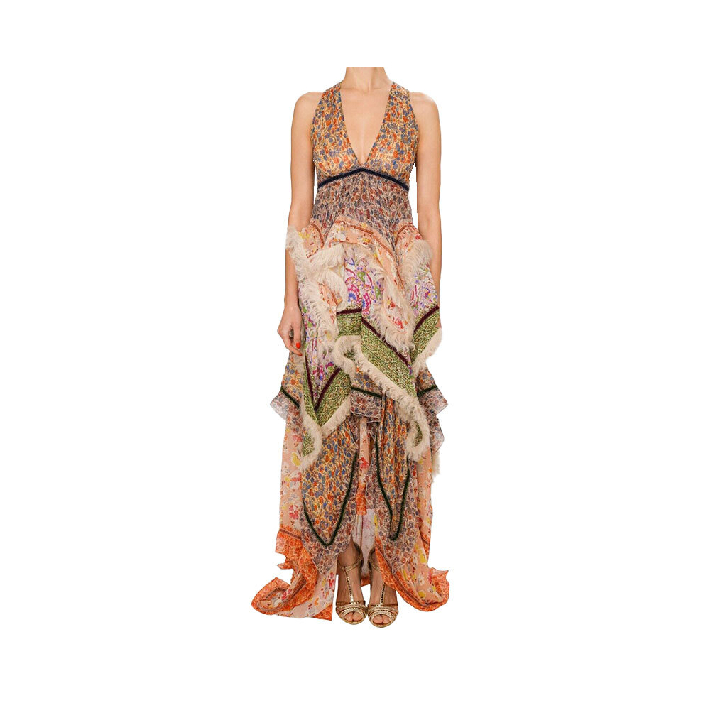 (EU 38) DSQUARED2 RUNWAY Womens Dress Velvet Fur Trim Beige