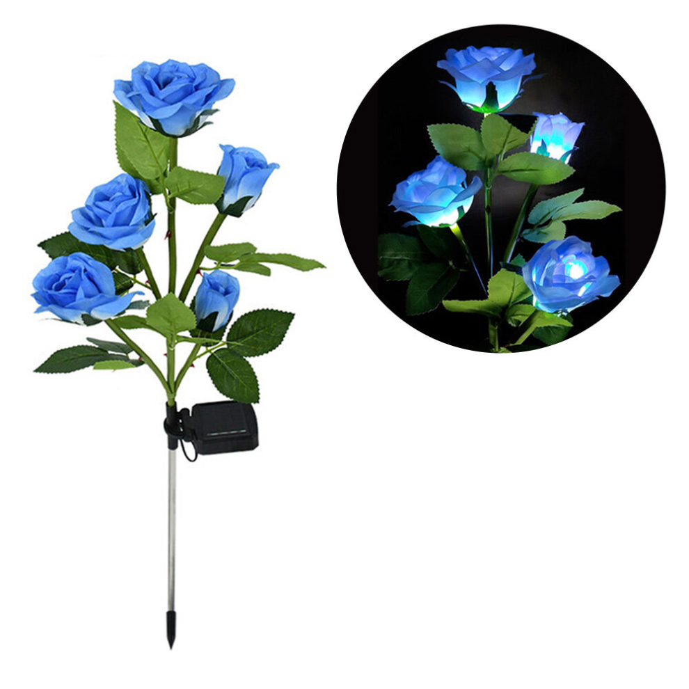 (5 head Blue) 1/3/5 Head LED Solar Simulation Sunflower Lights Garden Yard Lawn Night Lights Landscape Lamp Home Decorative Flower Lights