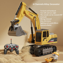 (6 Channels) Alloy Remote Control Excavator Toy Car with Lights Sound Effect Electric Excavator Automobile Engineering Vehicle Children Gifts