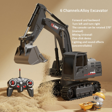 (6 Channels black) Alloy Remote Control Excavator Toy Car with Lights Sound Effect Electric Excavator Automobile Engineering Vehicle Children Gifts