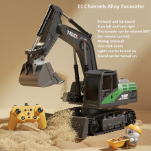 (11 Channels black) Alloy Remote Control Excavator Toy Car with Lights Sound Effect Electric Excavator Automobile Engineering Vehicle Children Gifts