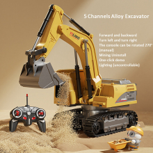 (5 Channels) Alloy Remote Control Excavator Toy Car with Lights Sound Effect Electric Excavator Automobile Engineering Vehicle Children Gifts