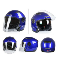 (XXL, Blue) Motorcycle Helmet Full Open Face Sun Shield Vintage Modular With Dual Lens