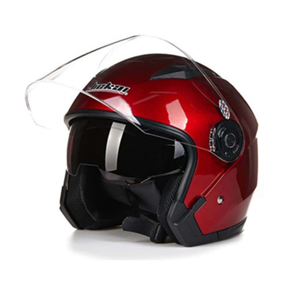 (M, Red) Motorcycle Helmet Full Open Face Sun Shield Vintage Modular With Dual Lens