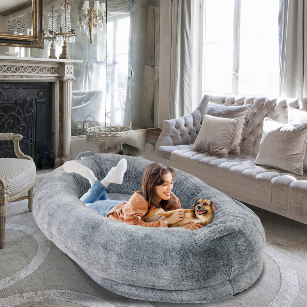 Bingopaw Human Big Dog Bed Pet Bed Pv Plush Cover Orthopedic Base With Blanket