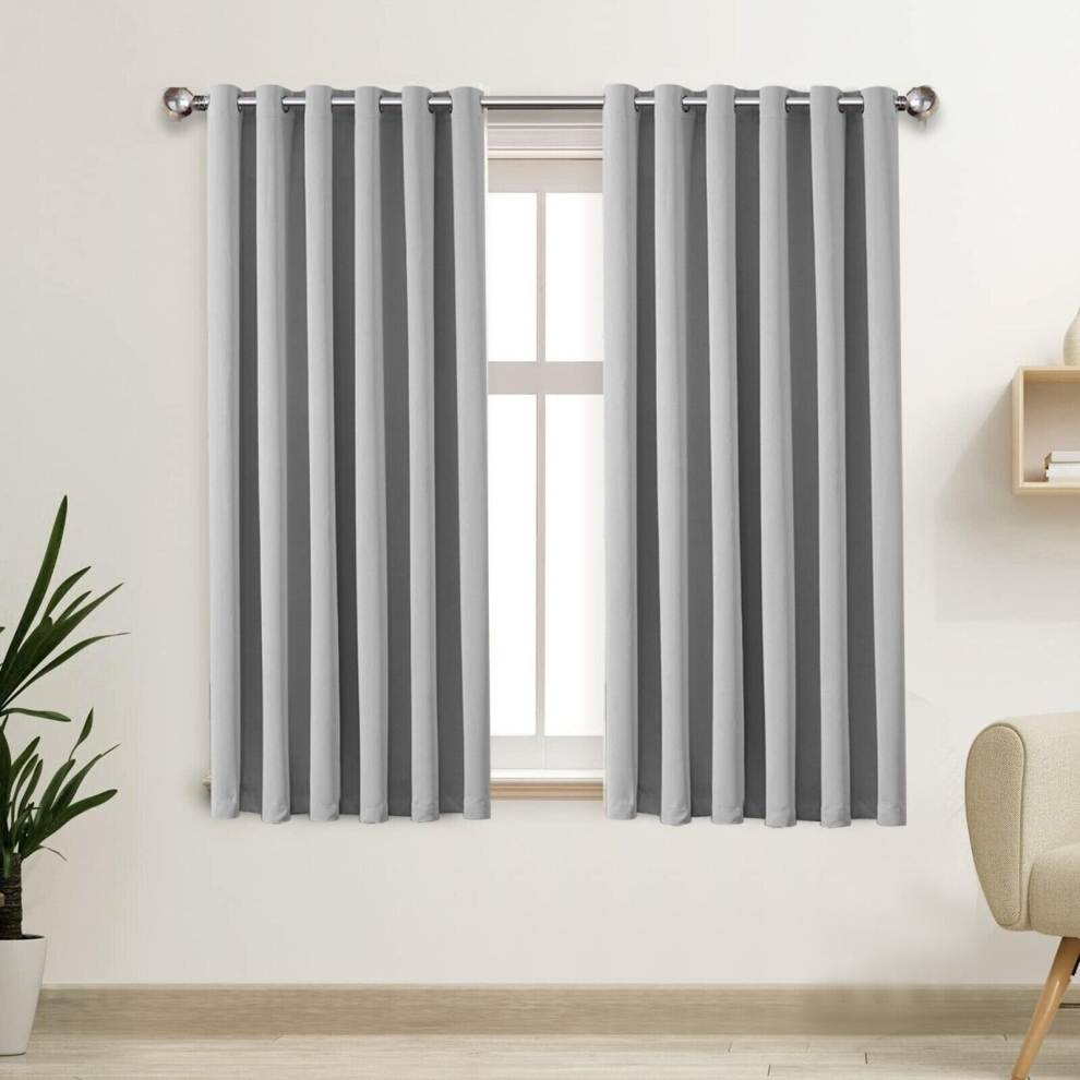 (Light Grey, 46" x 54") Blackout Eyelet Curtains Pair Luxury Insulated Heavy Thermal Ring Top Ready Made Window Curtain Panel Free Tieback